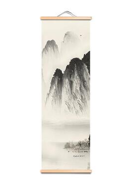 卓宇实木挂画 装饰卷轴画实木挂画水墨山水画 家居喷绘装饰画