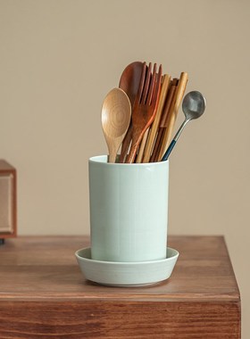 【家居帮手】底部可沥水陶瓷筷子筒餐桌收纳装饰摆件刀叉勺收纳筒