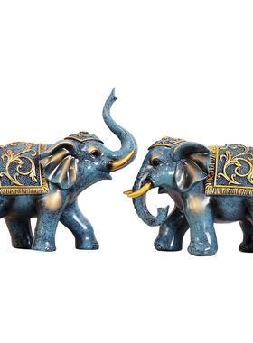 得美莱斯欧式招财大象摆件一对客厅酒柜电视柜装饰品创意简约工艺