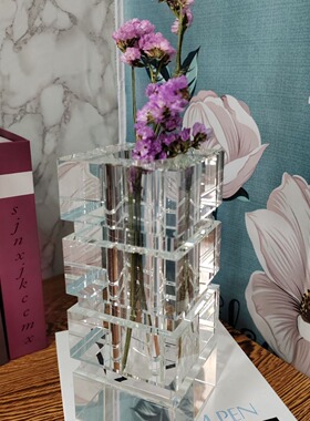 现代简约玻璃水晶花瓶摆件轻奢家用客厅餐厅桌面插花花器装饰品北