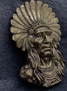 东莞破铜新款印第安酋长壁饰黄铜家居墙壁挂饰美式复古客厅装饰品