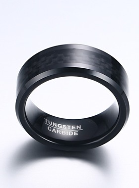 情人节欧美黑色碳纤维钨t钢戒指男士钨金指环个性潮人戒子刻字
