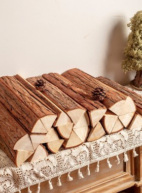 木材摆件壁炉装饰木头民宿木w柴原木风乔迁柴火客厅覆古柜橱窗进