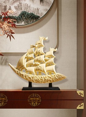 一帆风顺帆船摆件创意轻奢客厅电视柜办公室招财装.饰开业乔迁
