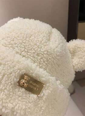 秋冬加绒加厚耳朵小熊毛线帽女