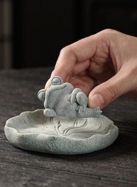 创意可爱荷叶逍遥青n蛙茶宠摆件桌面茶具茶道可养青砂茶玩装饰礼