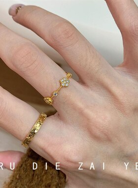 如蝶在野 五花排戒满钻镀金y女锆石花朵轻奢高级感精致百搭戒指