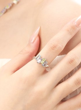 [新年礼物]OfINICIO初印絮咿系列925银彩色锆石流体戒指女薄荷曼