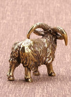 手工实心铜雕山羊小摆件黄铜仿古微雕生肖羊铜手把件铜艺古玩铜器