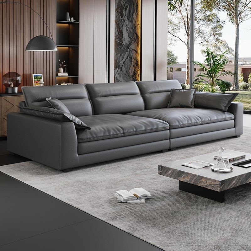 新款意式极简高靠背客厅沙发超宽C坐深现代真皮沙发直排皮艺沙发 - 图2