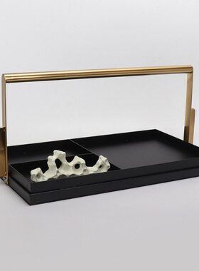 新中式金属样板房装饰品提篮托盘分格盒卧室收纳家居饰品软装摆件