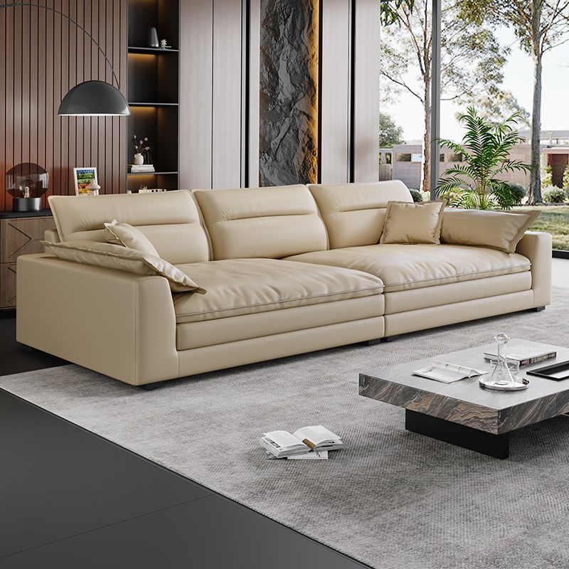 新款意式极简高靠背客厅沙发超宽C坐深现代真皮沙发直排皮艺沙发 - 图3