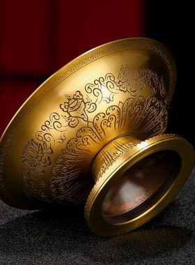 西藏护法杯纯铜藏式居家供佛用品八吉祥雕花供护法杯大号供具12cm