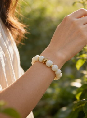 弥望雾青色和田镀18K金手链