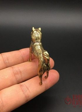 实心黄铜小狗摆件 全铜迷你翘尾巴可爱小铜狗狼狗铜狗动物小铜件