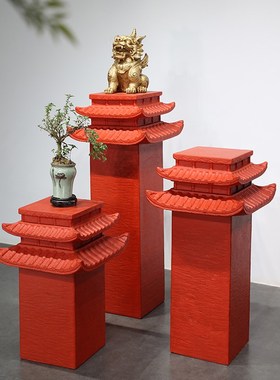 中式客厅摆件办公室装饰入户门玄关置物架石N墩石柱子吉星楼展示