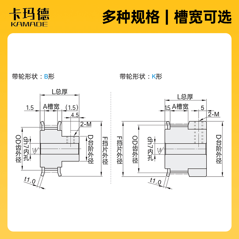 S5M16齿 同步带轮凸台 槽宽11 BF型 同步皮带轮齿轮铝16SW5M100-B - 图1