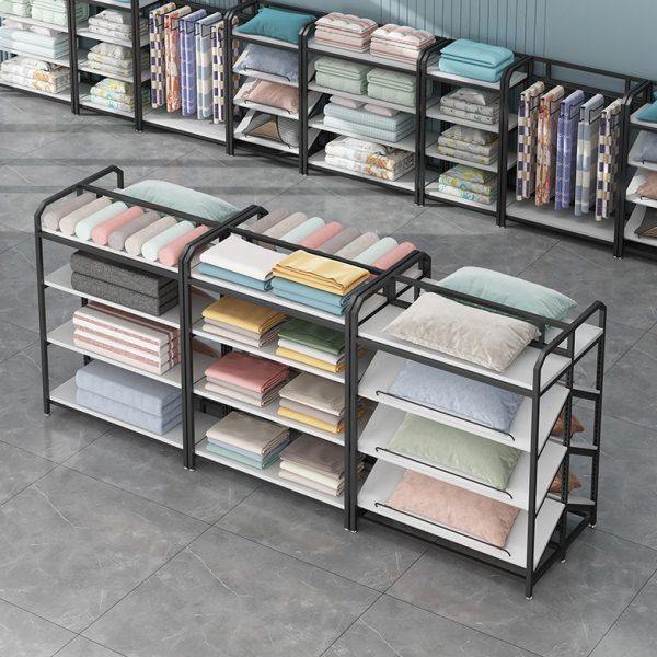 家纺店中岛货架被子四件套被芯枕头展架家纺布料矮柜床上用品架子,淘宝优惠券,粉丝福利购,淘宝优惠卷