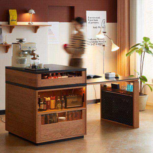 实木岛台餐桌一体家用可伸缩日式樱桃木小户型餐边吧台柜岩板餐桌,淘宝优惠券,粉丝福利购,淘宝优惠卷