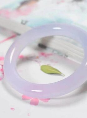 手镯玛瑙天然玉髓条冰种紫罗兰女圆冰荔枝冻少女玉镯淡紫款紫叮当