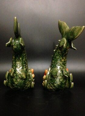 石湾公仔陶瓷鳌鱼摆件玄关阳台屋檐家居摆设动物龙鱼装饰工艺礼品