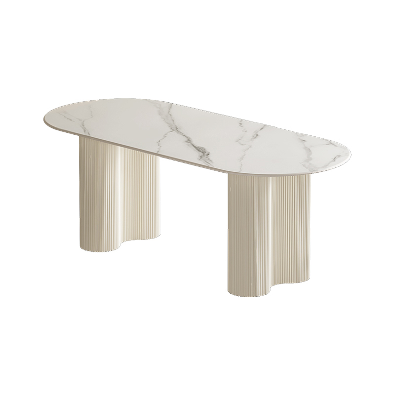 奶油风高端椭圆形饭厅桌子纯白色岩板餐桌轻奢罗马柱饭桌家用简约 - 图3
