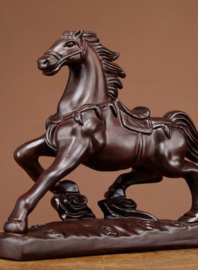 黑檀木雕生肖马摆件马到成功实木家居客厅办公寓意装饰红木工艺品