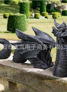 树脂工艺品节艺飞院庭龙摆件黑白三园飞龙雕像花园装饰工艺品摆件