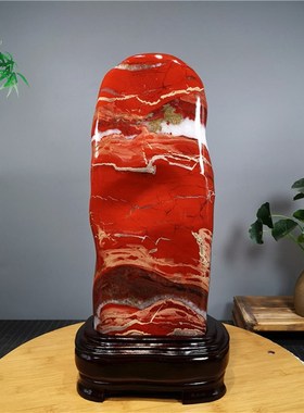 奇石天然原赏南非红碧玉鸡血石红石玉石客厅装饰中式观色石头摆件