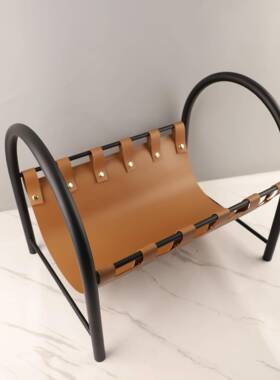 现代简约书吊柳钉皮革金带属杂志架摆件样客厅房0891茶几板房家居