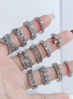 日韩轻奢高级感满钻锆q石开口戒指女潮气质百搭精致时尚冷淡风指