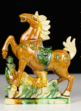 唐三彩马陶瓷马摆件工艺品手工礼品复古家具装饰品中式客厅礼品摆