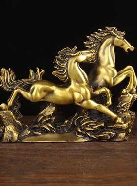 铜双马奔腾摆件 铜生肖马摆件 铜马摆件 铜马到成功摆件