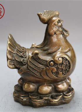 纯铜母鸡摆件仿古招财铜鸡客厅中式吉祥物金蛋鸡家居装饰工艺礼品