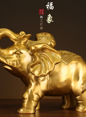铜象摆件一对财福对象吉象吸水象吸财大象客厅桌面风水铜器摆件
