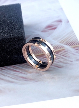 戒指男大宽版欧美黑色潮时尚w个性陶瓷钛钢食指环单身男士复古戒