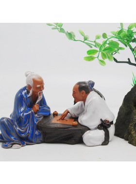 二人对棋下棋围棋雅趣陶瓷摆件家居书桌台屏风装饰品假山盆景配件