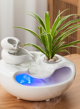 陶瓷流水摆件盆栽水培家居水景招财办公桌面客厅喷泉鱼缸乔迁礼品