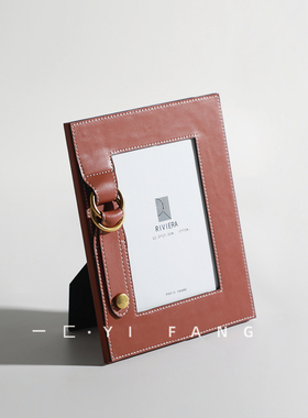 一匚 现代轻奢皮革红色灰色相框 样板间书房卧室衣帽间软装摆件