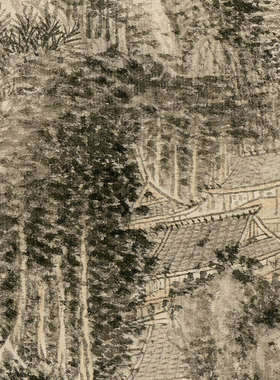 王翚山窗读书图高清微喷四王山水画临摹绢布画稿传统山水画底稿