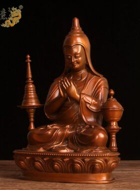 真古意 铜阿底峡尊者摆件定制紫铜造像居家客厅供奉工艺品供奉