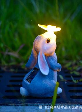 灰色兔饰子蝴蝶摆太阳能户外庭院园件装SNQ草坪室外雕花像动物摆