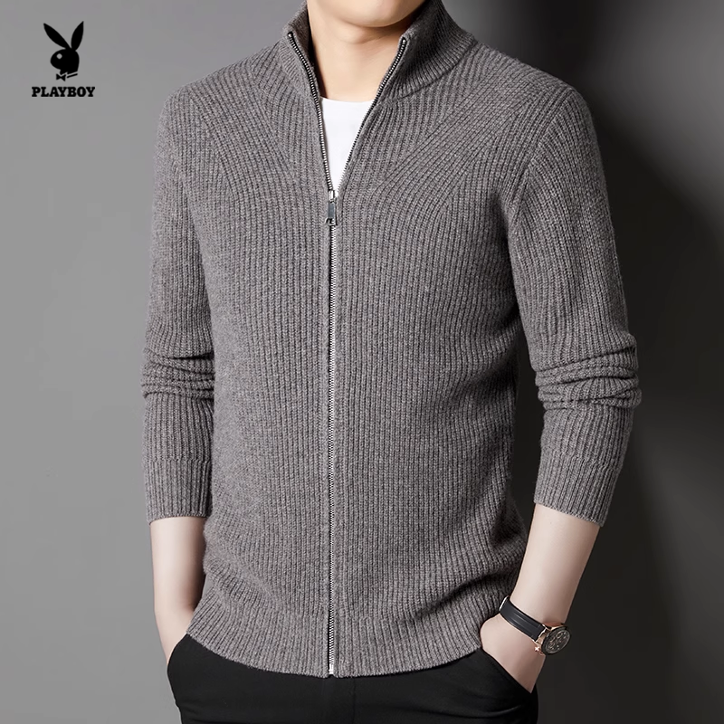 花花公子羊毛立领拉链开衫男针织衫休闲百搭毛衣外套常规款百搭款,淘宝优惠券,粉丝福利购,淘宝优惠卷