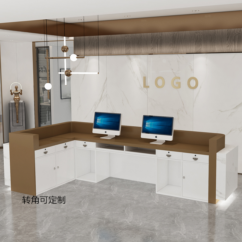 公司培训机构前台桌接待台美容院收银台J大理石转角柜酒店会所吧 - 图2