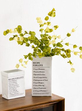 蜀门北欧纸盒陶瓷花白色方形装饰干花鲜花客厅插花桌面摆件摆设