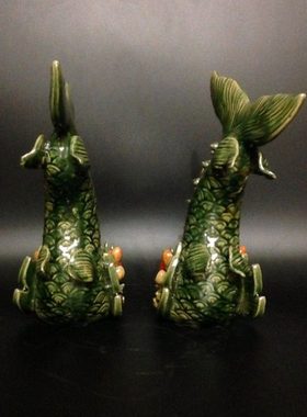 石湾公仔陶瓷鳌鱼摆件玄关阳台屋檐家居摆设动物龙鱼装饰工艺礼品