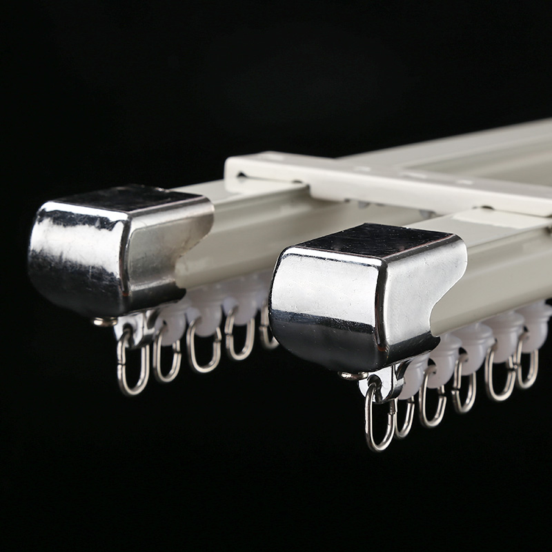 铝合金窗帘直轨道静音滑轨双轨单轨道滑轨罗马S杆窗帘杆顶装侧装 - 图2