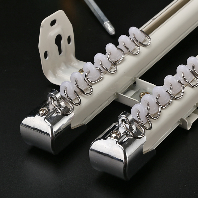 铝合金窗帘直轨道静音滑轨双轨单轨道滑轨罗马S杆窗帘杆顶装侧装 - 图3