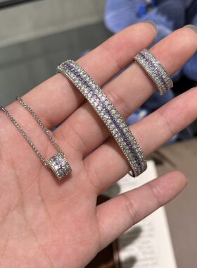 新款深海超闪满钻小蛮腰项链手镯开口戒指轻奢小众高级设计感手环