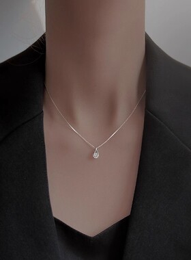 925纯银水滴锆石小众锁骨链女